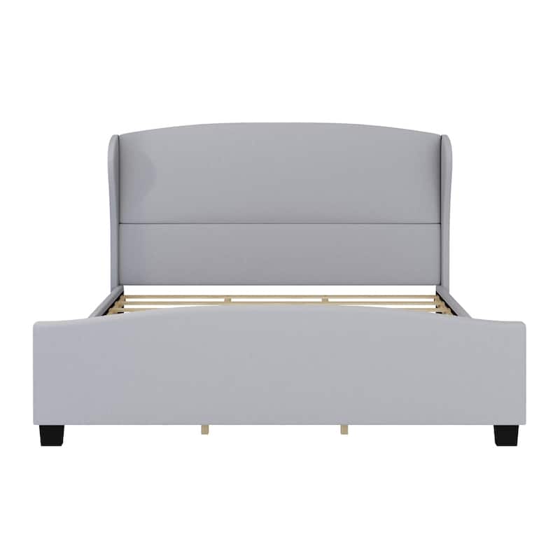 King Size 51" High Headboard Wingback Linen Upholstered Bed