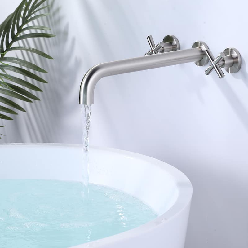 WOWOW Modern Cross-Style Dual-Handle Wall-Mounted Bathtub Faucet
