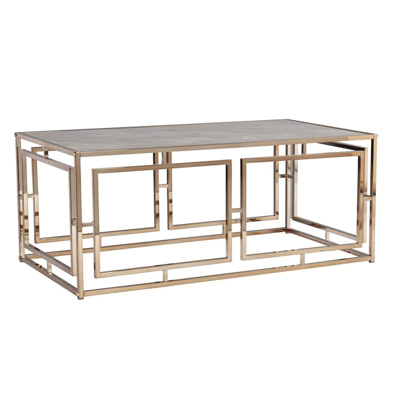 44" Rectangular Faux Marble Coffee Table with Champagne Metal Legs for Modern Living Room Furniture - 43.75”L x 24”W x 18”H
