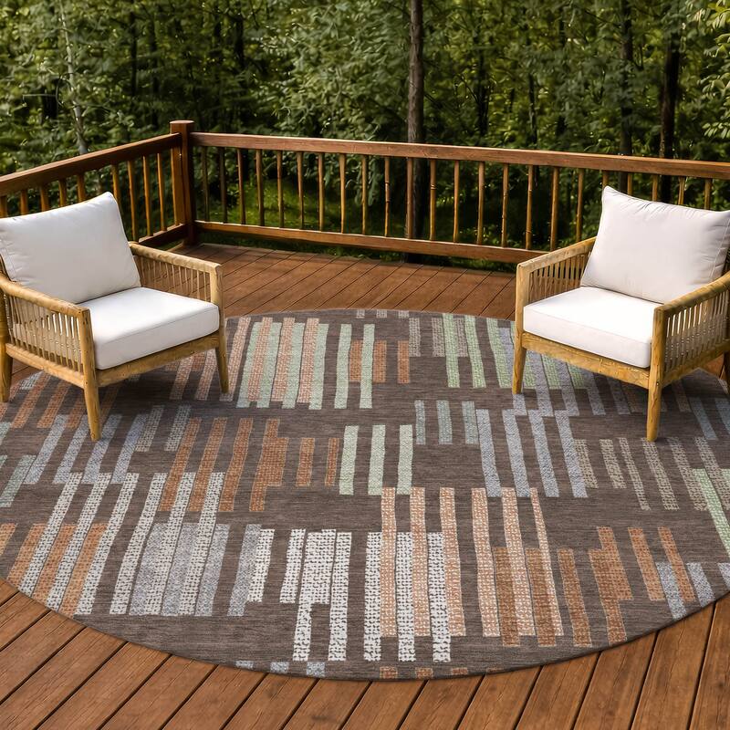 Machine Washable Indoor/ Outdoor Modern Pines Chantille Rug - Coffee - 8' x 8'