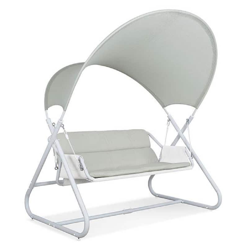 Diz Outdoor Hanging Double Swing Sofa Chair, White Powder Coated Steel