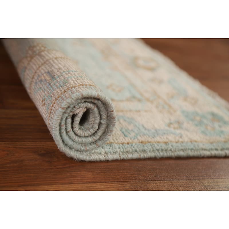 Hand Knotted Oriental 100% Wool Carpet Transitional Geometric Navy Blue & Blues Oushak Area Rug - 2' 9'' X 2' 0''