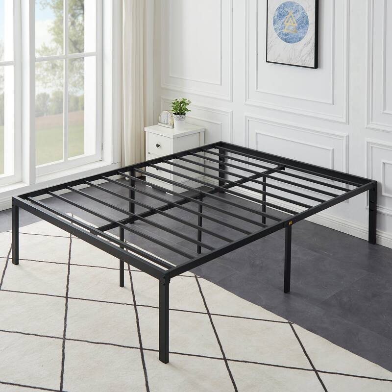 VECELO Bed Frames No Box Spring Needed, Heavy Duty Metal Platform with Steel Slat, Easy Assembly, Black