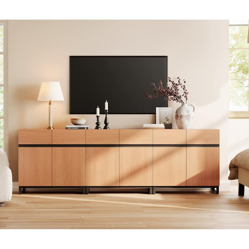 WAMPAT Modern TV Stand with Storage Cabinets for Living Room,Bedroom,Brown