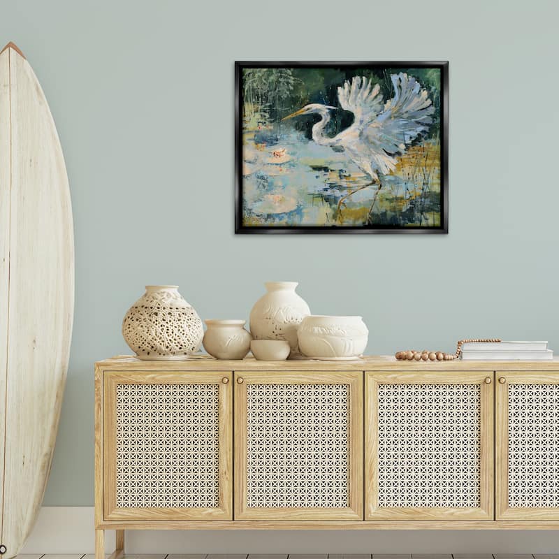 Stupell Heron with Spread Wings Framed Floater Canvas Wall Art Design By Dusza