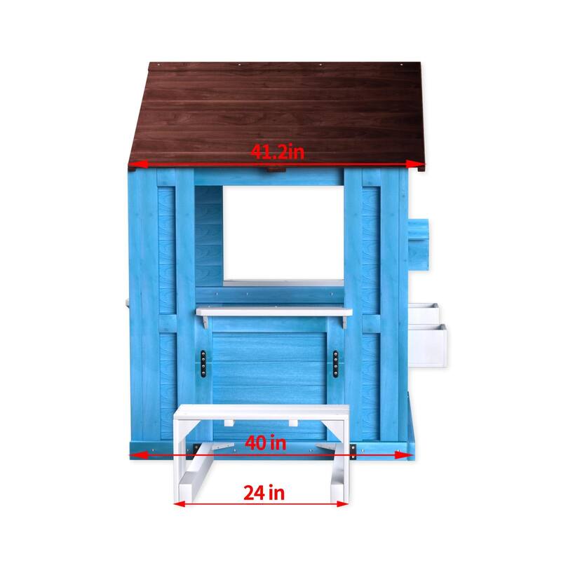 GDF Studio - Meadowbrook Wooden Outdoor Playhouse with Bench, Mailbox & Flowerpot Holders