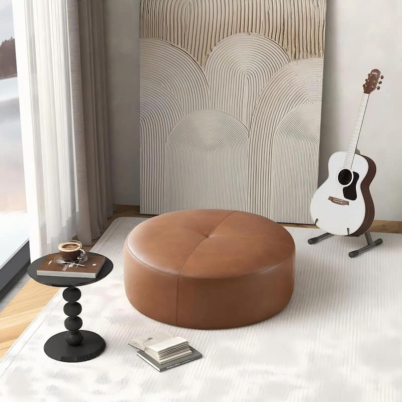 GDFStudio - Rochelin Modern 36" Genuine Leather Tufted Cocktail Ottoman