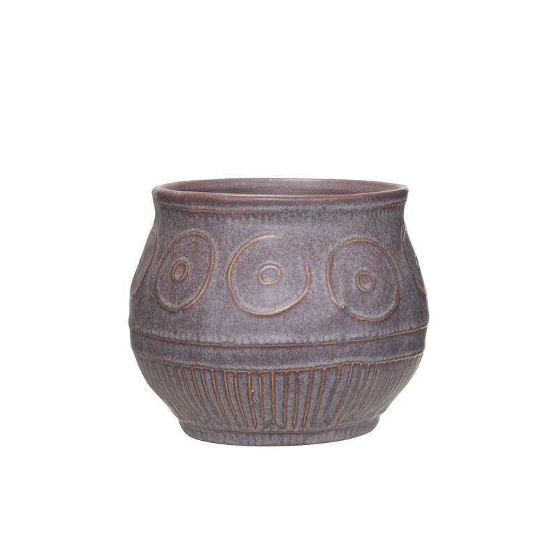 Debossed Stoneware Planter with Pattern and Reactive Glaze - 6.5"L x 6.5"W x 5.3"H