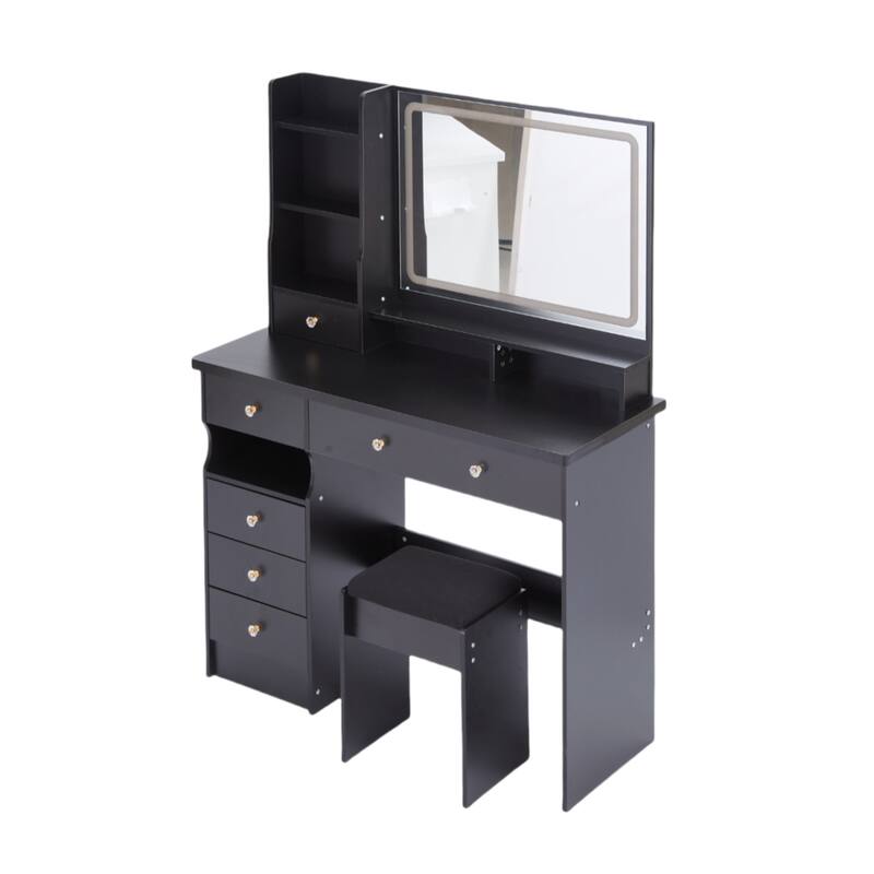 41" Vanity Set with 3-Color Adjustable LED Mirror & Cushioned Stool