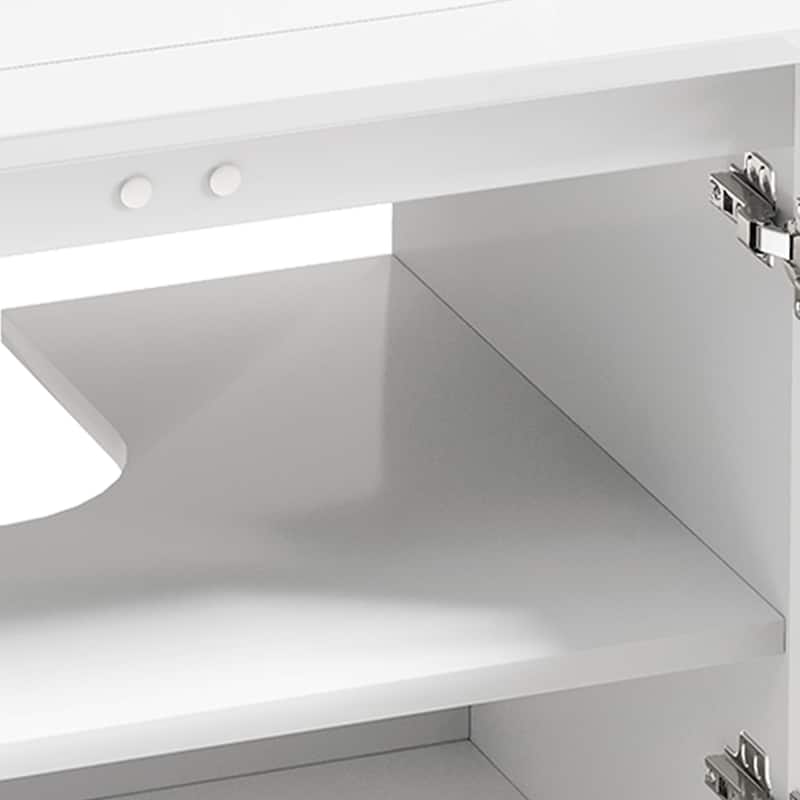 Freestanding Bathroom Vanity with White Stone Top Soft Close Doors and Gold Accents