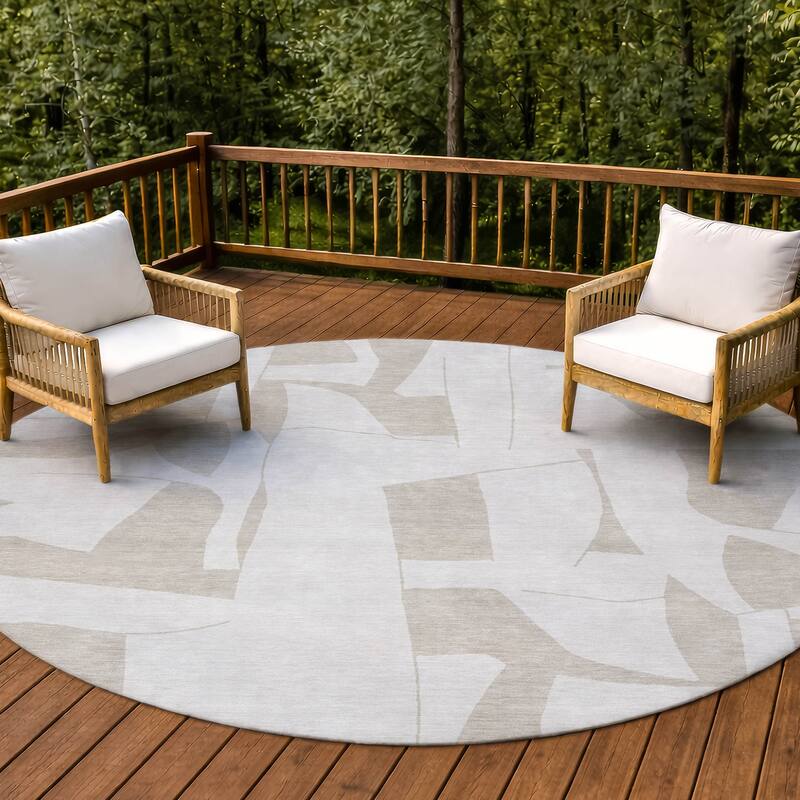 Machine Washable Indoor/ Outdoor Modern Creede Chantille Rug - Ivory - 8' x 8'