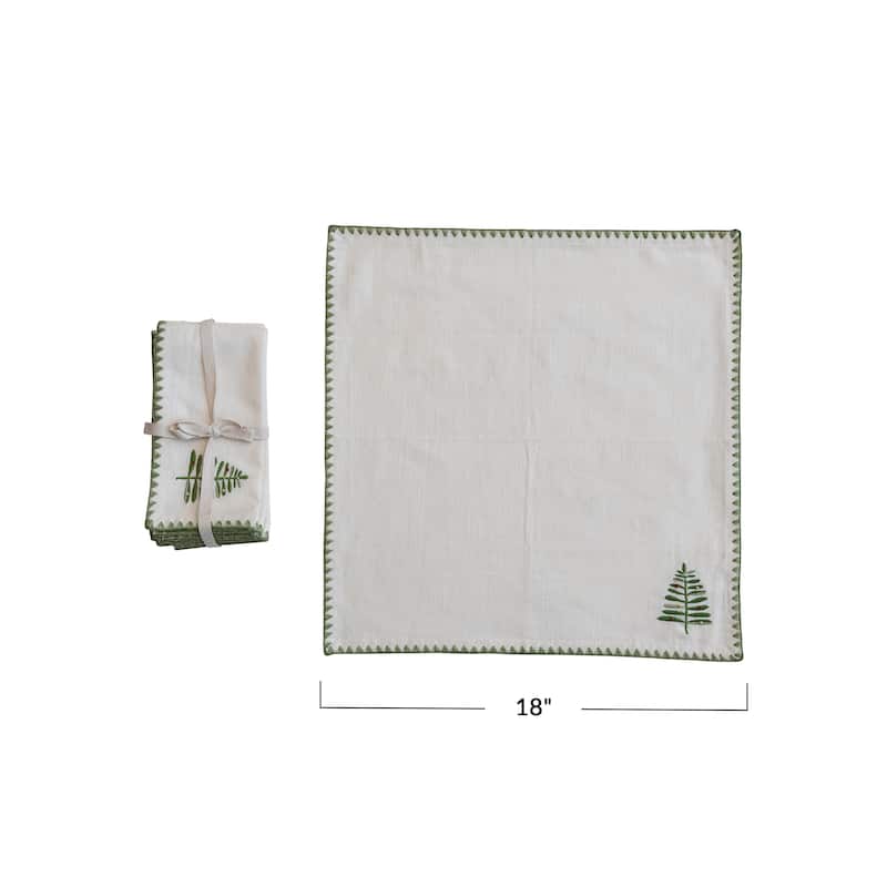Cotton Napkins with Embroidered Tree and Edge, Set of 4
