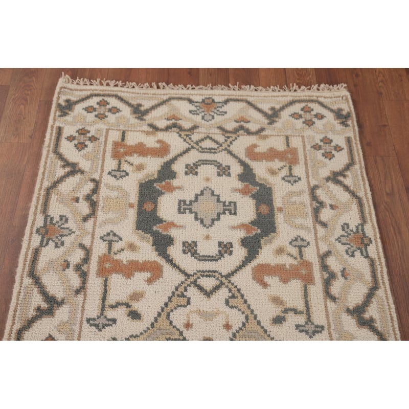 Oushak Runner Rug Hand-Knotted Wool Carpet - 2'7"x 9'11"