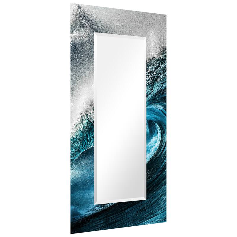 "Sapphire Sea" Reverse Printed Tempered Art Glass with Rectangular Beveled Mirror