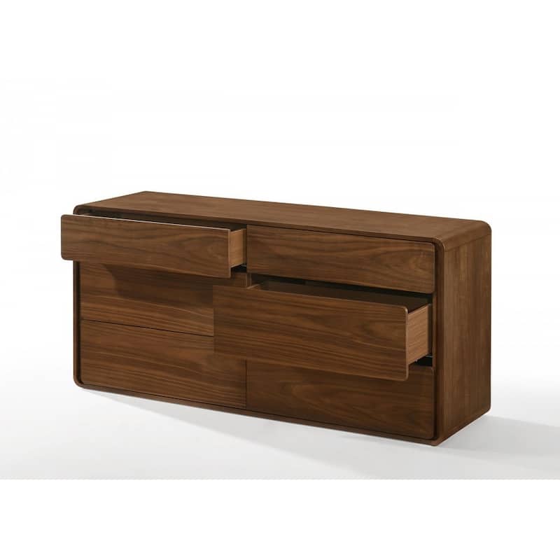 HomeRoots 59" Walnut Solid Wood Six Drawer Double Dresser