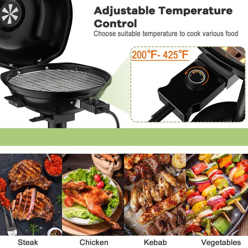 1600W Portable Electric BBQ Grill with Removable Non-Stick Rack