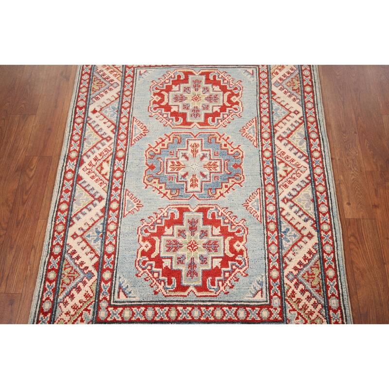 Light Blue Kazak Accent Rug Hand-Knotted Traditional Wool Carpet - 2'9" x 4'0"