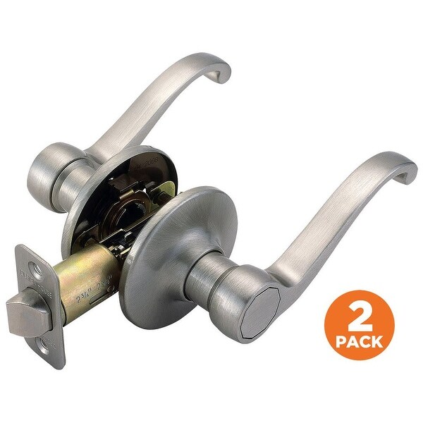 Design House 190561 Scroll Passage Door Lever Set with Round Rose - Pack of 2 - Satin Nickel