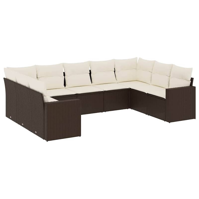 vidaXL Garden Sofa Set Brown PE Rattan, Powder-Coated Steel 9 Piece Set - 24.4 x 25.8 x 27.2