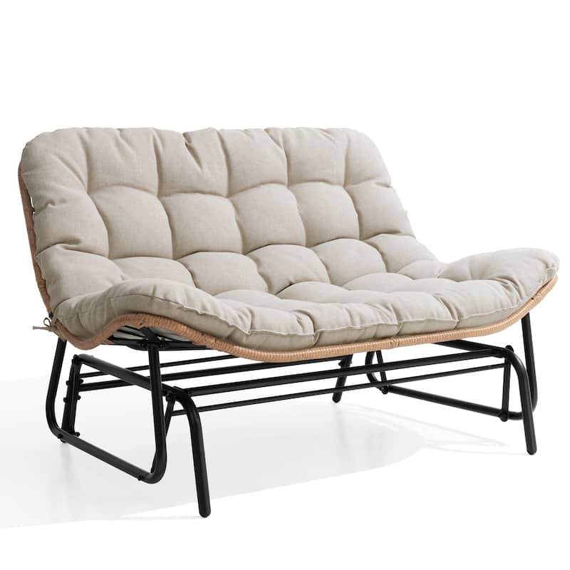 Oversized 2-Person Outdoor Glider Rocking Chair Bench Double Papasan Chair Loveseat with Cushion