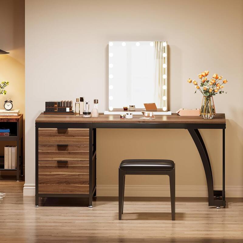 Vanity Desk 59" Dressing Table, Chic Makeup Desk with 3 Reversible Drawers for Bedroom, Home Room