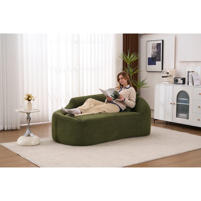 LY-048 Compression Curved Chaise Longue Chair Indoor, Modern Chenille Loveseat Couch