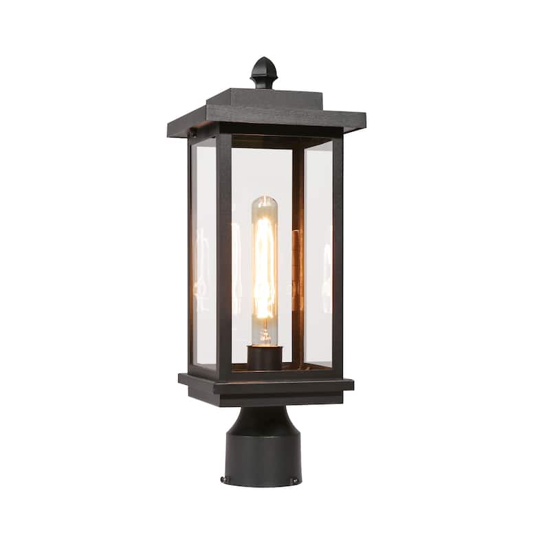 Modern Farmhouse 1-Light Black Outdoor Post Lights Patio Wall Sconces - L 6.7" x W 6.7" x H 17.7"