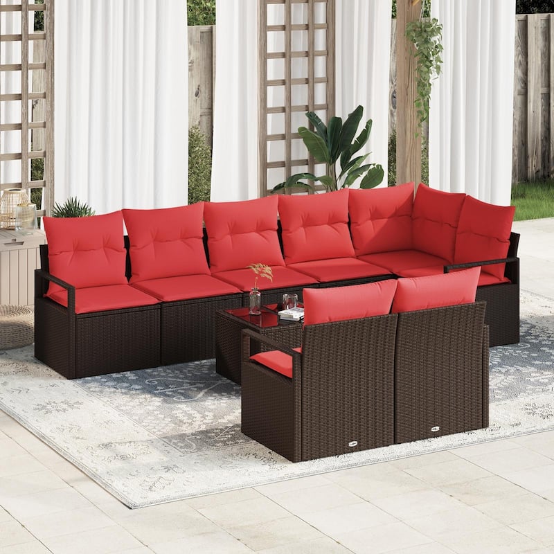 9 Piece Garden Sofa Set with Cushions - 113×48×27.2 - Brown-with table