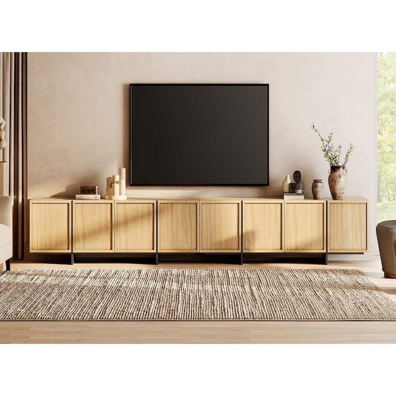WAMPAT TV Stand with T-Shaped Legs, Modern Entertainment Center with 4 Storage Cabinets, Media Console TV Table for Living Room