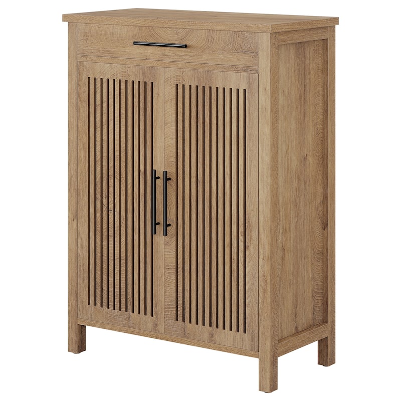 Shoe Storage Cabinet with Louvered Doors & Drawer, Wooden Shoe Rack for Closet, Entryway