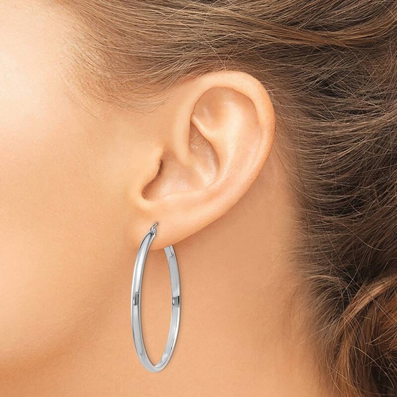 Curata 10k White Gold Polished 2.75mm Hoop Earrings - 15mm - 51mm