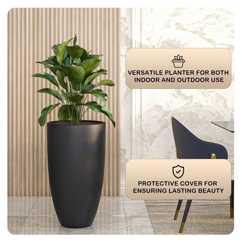 Crete Tapered Round Planter, Durable Fiberstone & Clay Indoor/Outdoor Pot with Drainage