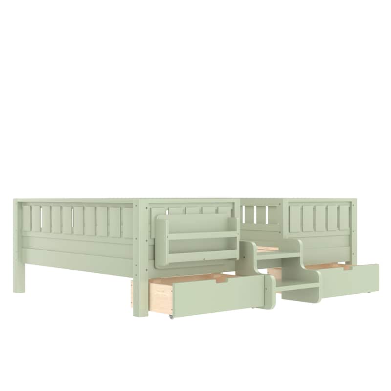 Multiple Colors Toddler Montessori Bed Children's Platform Bed with Low Profile Stairs, Built-in Bookshelf and Storage Drawers