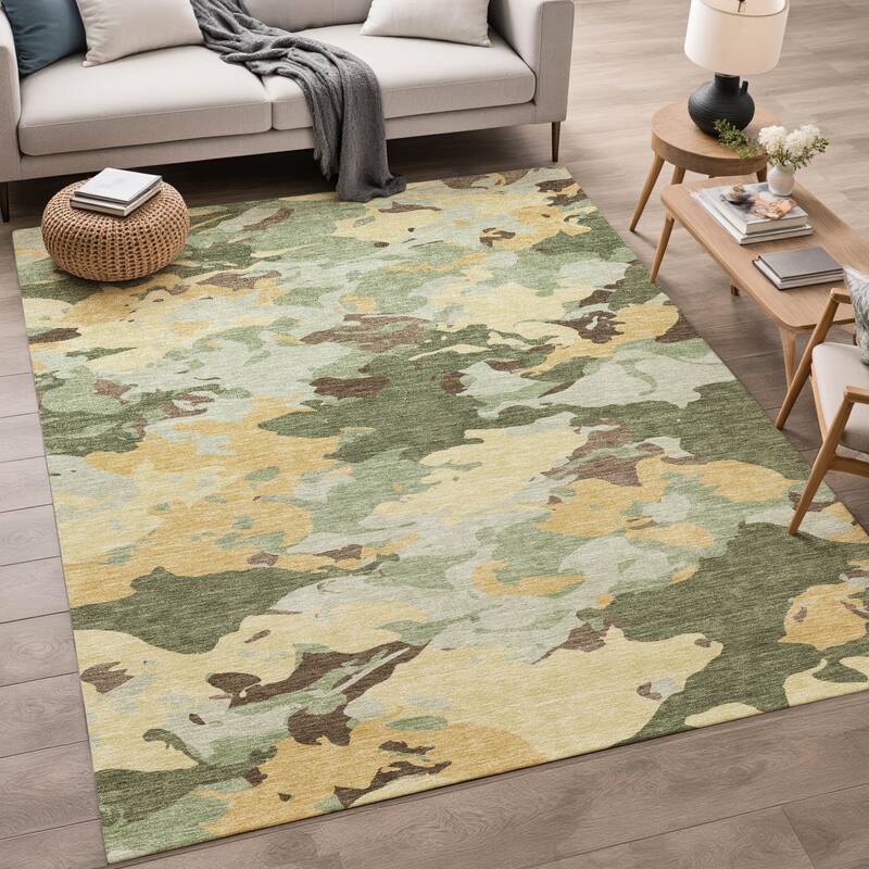 Machine Washable Indoor/ Outdoor Abstract Mexi Chantille Rug