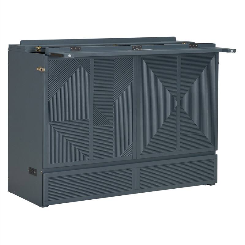 Full/Queen Size Murphy Bed Wall Bed with a Large Storage Drawer, Foldable Murphy Cabinet Bed with USB Ports and Outlets