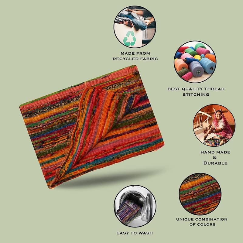 Aakriti Eco-Friendly Chindi Rugs - (5x3 Feet) Orange - 5x3