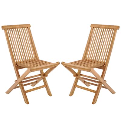 2 PCS Patio Folding Chair Indonesia Teak High Back Dining Slatted Seat Portable