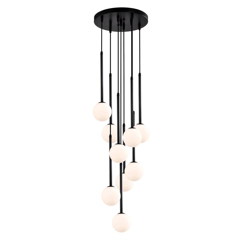 Cisevol 9-Light Chandelier with Frosted Glass Globe Pendant Cluster Black Finish