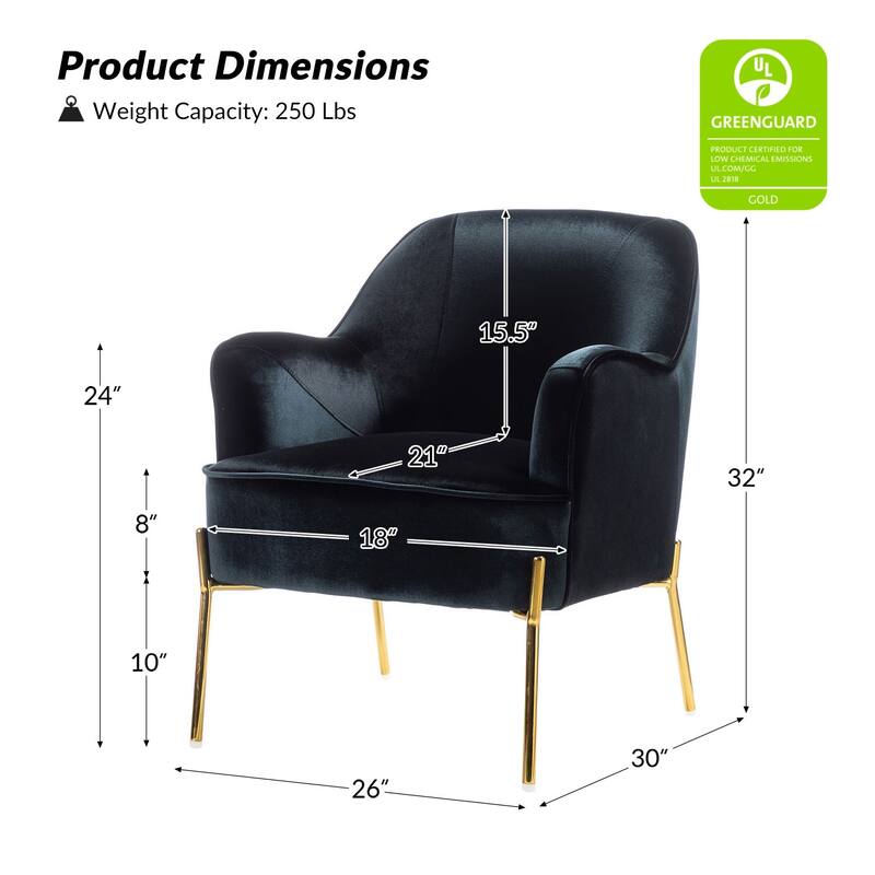 Nora Modern Velvet Accent Chair with Golden Metal Legs Set of 2 by HULALA HOME