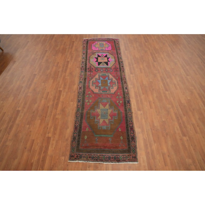Hand Knotted Oriental 100% Wool Carpet Traditional Tribal Pink Ardebil Runner Rug - 11' 8'' X 3' 5''