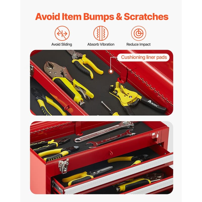 20.5 Inch Red Portable Metal Toolbox with 3 Storage Drawers and Auto Locking System - 20.5 x 8.6 x 12 in
