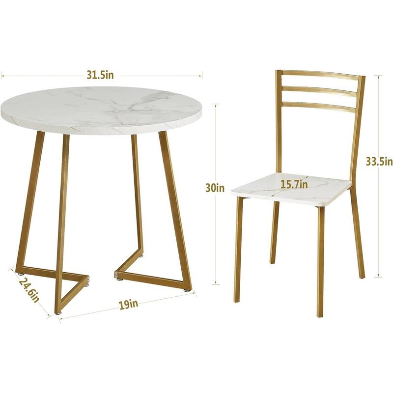 VECELO Round Dining Table, Metal Frame Dining Chairs, Modern Dining Table and Chairs Set for 2-4 People, 3 Options