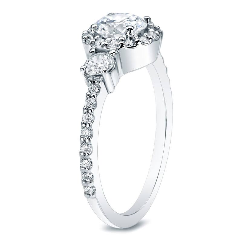 Auriya 14k Gold 1 1/4ctw 3-Stone Halo Diamond Engagement Ring (G-H, I1-I2)