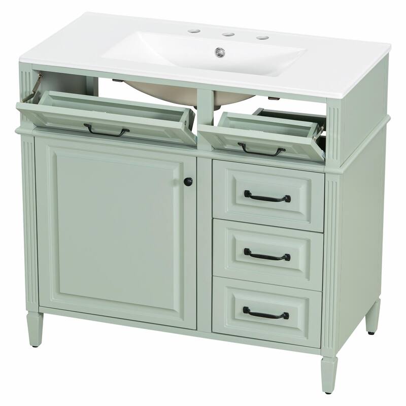 36-Inch Bathroom Vanity with Ceramic Sink Top, Solid Wood Frame and MDF Cabinet