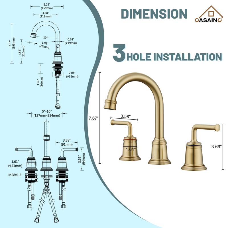 8 in. Widespread Double Handle Bathroom Faucet with Drain Kit Included
