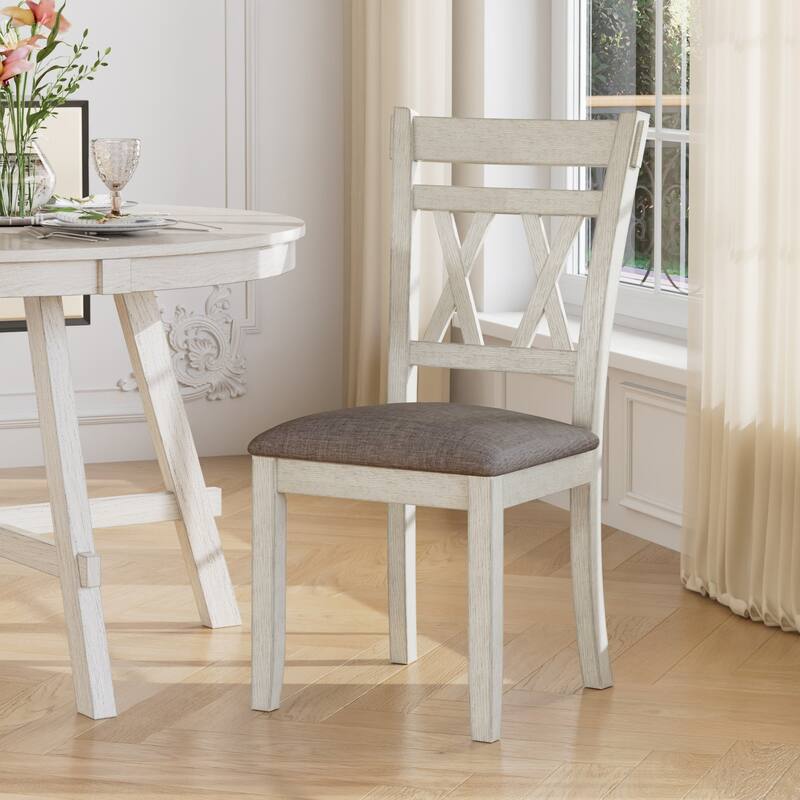 VECELO Solid Wood Dining Chairs with Linen Fabric Seating，Kitchen Chairs Set of 2/4/6