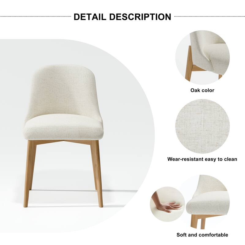2Pcs Dining Chairs Modern Fabric Upholstered Kitchen Side Chairs with Natural Wood Legs Comfy Armless Side Chair