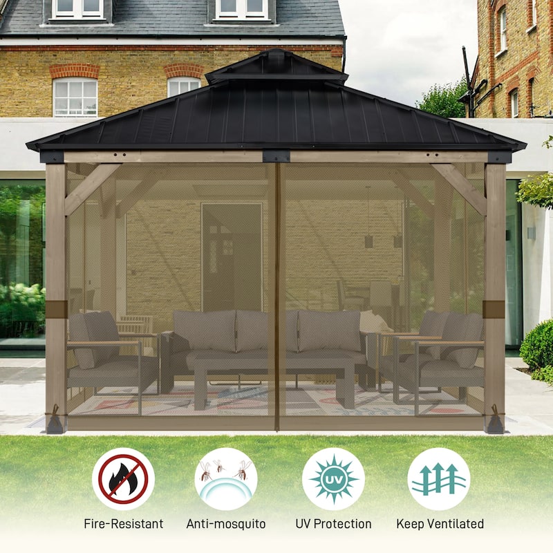 Aoodor 12'x12' Replacement Gazebo Mosquito Netting 4-Panel Sidewalls