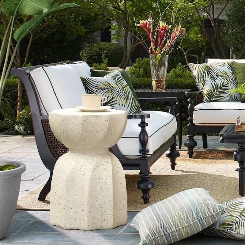 Cement Hourglass Round Side and End Table, Indoors & Outdoors