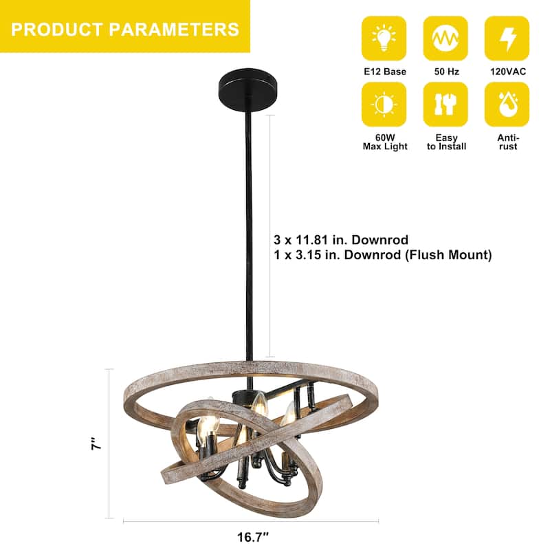 Oaks Aura Wooden Chandelier,Farmhouse Wood Pendant Light,Caged Light Height Adjustable Hanging Lamp for Living Room,Dining Room